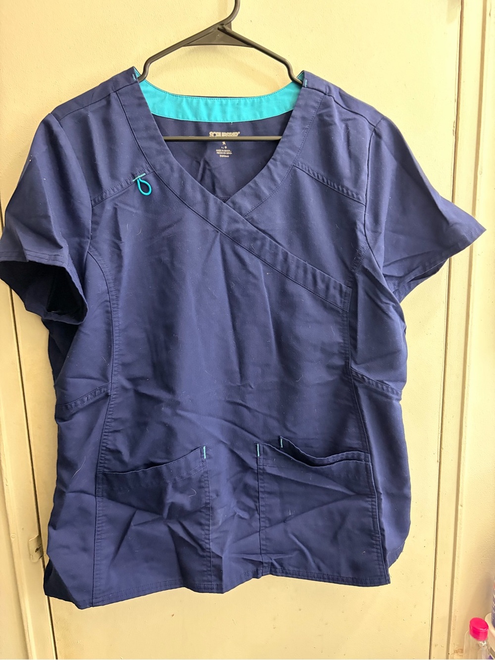 Scrubstar Navy Blue Medical Scrub Top with Teal Trim